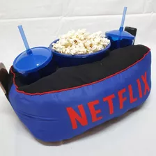 Almofada Com Bolso Porta Pipoca Balde + Copos Netflix Azul