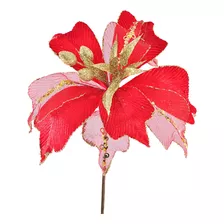 Pick Natalinho Flor De Tecido Com Glitter 55x30