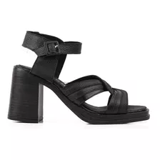 Sandalias Mujer Batistella Cintas Cruzadas Cuero Negro Taco