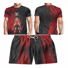 Short + Camiseta Masculino Monkey D. Luffy One Piece Top Ful