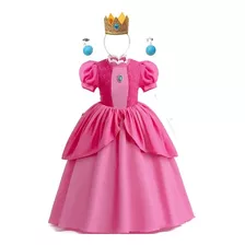 Vestido Princesa Peach Con Aretes Niñas Mario Bros