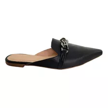 Mule Feminino Rasteirinha Bico Fino Confort Enfeite Corrente