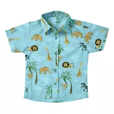 Camisa Temática Infantil Social Menino Festa - Safari Leão 