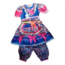 Fantasia Vestido Inf Festa Junina Berm Tam 10 Azul Pink 7454