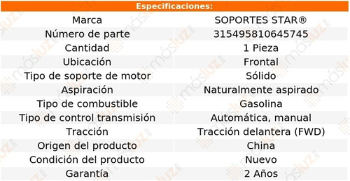 1) Soporte Motor Del P/ Hyundai Tiburon 2.7l 6 Cil Std 03/08 Foto 2