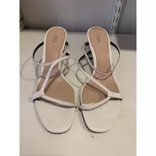 Sandalias Zara Blancas Con Taco (8cm)