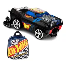 Kit Mochila Rodinha Lancheira Hot Wheels Night 3d Maxtoy 