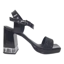 Sandalias Noche Charol Negro Plata Mujer 35 Al 40