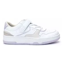 Zapatilla Blanca Y Lila Con Velcro Noa Niñas Atomik Color Blanco-lila Diseño De La Tela Liso Talle 34 Ar