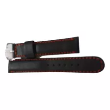 Malla Para Reloj Cuero Negro Costura Roja 18mm Nau1800