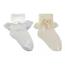 Kit Com 2 Pares Meia Soquete Renda Batizado Social Infantil 