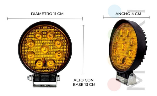 Par Faro Led Redondo 4 Pulgadas 9 Led Luz Ambar Delantero Con Base Anti Niebla Jeep Pickup Camion Camioneta Off Road  Foto 4