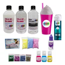 Kit Para Fazer Slime Cola Branca E Transparente + Copo Azul 