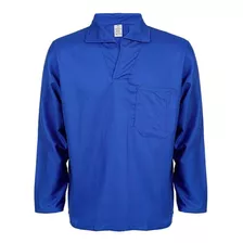 Camisa Jaleco Brim Manga Longa Fechada Uniforme Azul Royal