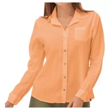 Camisa Feminina Social Amassadinha Botões Bolso De Algodão