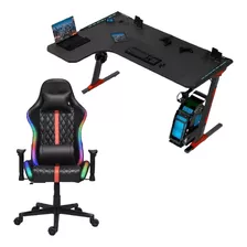 Escritorio + Silla Gamer Luz Led Rgb Porta Audifonos