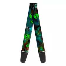 Correa De Guitarra Aliens Ufos Galaxy Verde Negro Blanc...