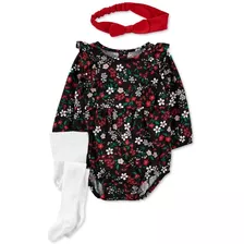 Conjunto 3 Peça Body Floral Meia Calça Faixa Cabeça Carters