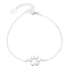 Pulsera Plata 925 Dije Huella De Perro Mascotas Mujer Regalo