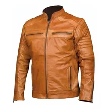 Chamarra Piel Borrego Biker Hombre Color Ladrillo C-104