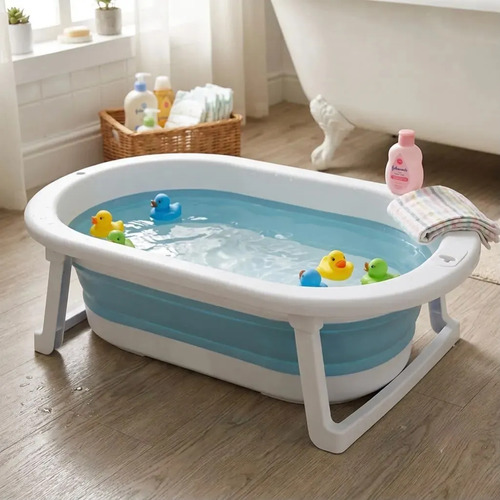 Banheira Retrátil Dobrável Silicone Inspire Casa Bebê Azul Antiderrapante