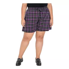 Short Estilo Alfaiataria Xadrez Plus Size