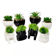 2 Vasos Robert Decorativo Bob Com Planta Cacto Suculenta Kit