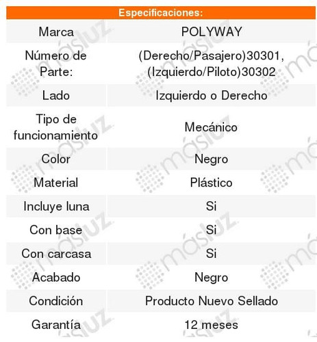 Espejo Toyota Tacoma Negro 1995 1996 1997 1998 1999 2000 Foto 2