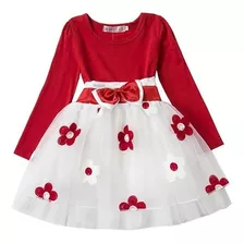 Vestido Inverno Manga Longa Tam 1 Ano Vermelho Branco 