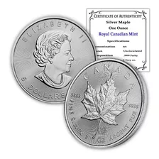 Moneda De Hoja De Arce De Plata Pura Canadiense De 1 Onza