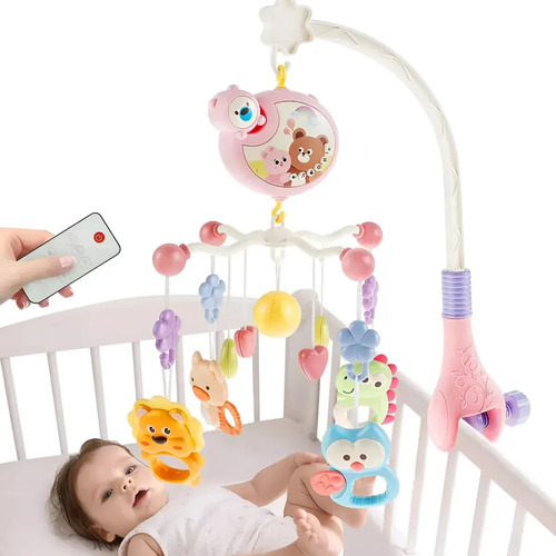 Móbile Musical Para Berço Com Brinquedos Pendurados Rosa Qw