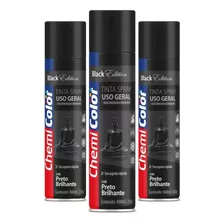 Kit Tinta Spray Preto Brilhante Uso Geral Chemicolor 3 Unid.