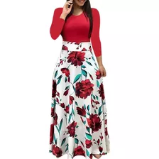 Mujer Manga Larga Maxi Vestido Floral Impresión Señoras B 16