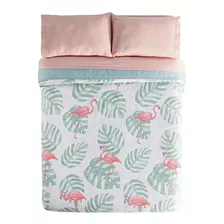 Edredon Novo Flamingos Individual + Cubre Colchon Bora