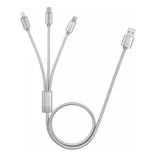 Cable 3 En 1 Usb C Micro Rápida 3a Reforzado 1m Cs Color Blanco