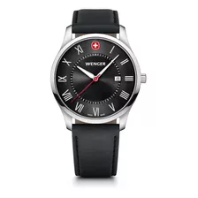 Wenger Reloj City Classic, Negro, 42 Mm Color De La Correa Negro Color Del Bisel Plateado Color Del Fondo Negro