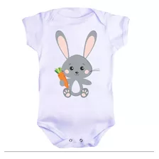 Body Branco Bebê Infantil Animal Coelho Cenoura