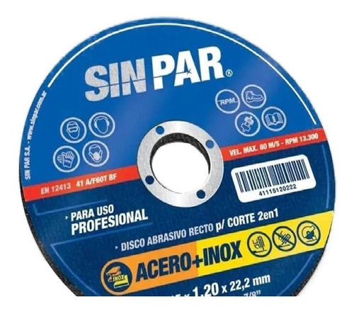 Disco De Corte Acero+inoxidable 115 X 1.6mm Sin Par X 400 Un