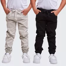 Kit 2 Calças Jeans Jogger Infantil Menino 2 A 16 Anos