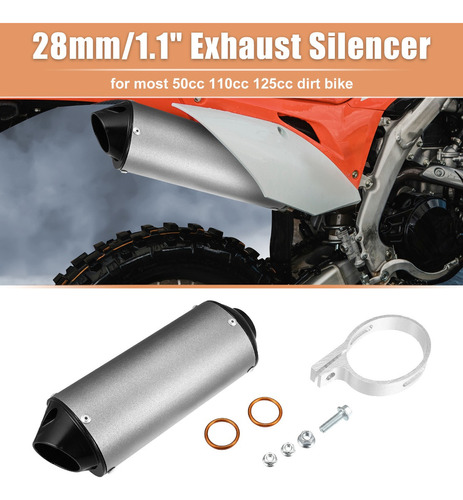 Escape Silenciador Kit 28mm Gris Para 50 110 125cc Moto Bici Foto 2