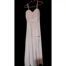 Hermoso Vestido Rosado De Gala Con Pedrería Plateada