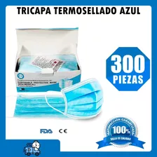 Cubrebocas Azul 300 Piezas Plisado Tricapa Termosellado Ttp