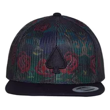 Boné Bone Mcd Floral Aba Reta Fitão Preto Ajustável Snapback