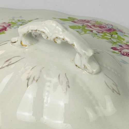 Sopeira Antiga Porcelana Floral Rosas 30cm Vintage Branco 3