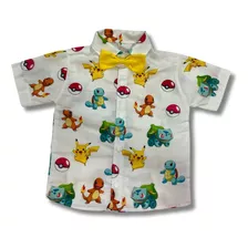 Camisa Infantil Temática Pokémon Picachu Gravata Brinde