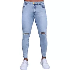 Calça Jeans Skinny Destroyed Rasgada Corte Joelho Premium