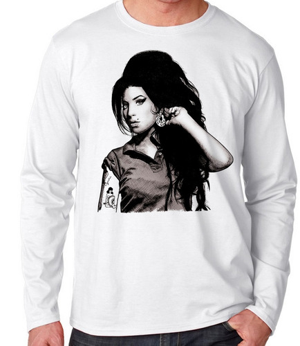 Camiseta Manga Longa Blusa Amy Winehouse Desenho Rock Musica
