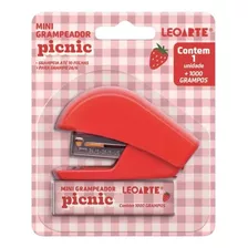 Mini Grampeador Picnic Com 1000 Grampos Leoarte Cor Vermelho