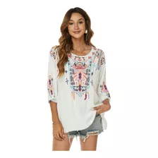 Camisa Bordada Mexicana Para Mujer Top De Estilo Bohemio A