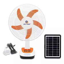 Ventilador Solar De 5 Aspas 40cm Con Luz Cargador +2luces Estructura Blanco Aspas Naranja Diámetro 40 Cm Material De Las Aspas Plástico